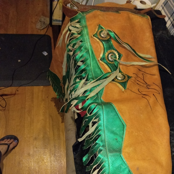 Custom Bull Riding Thick Leather Chaps - Picture 3 of 8